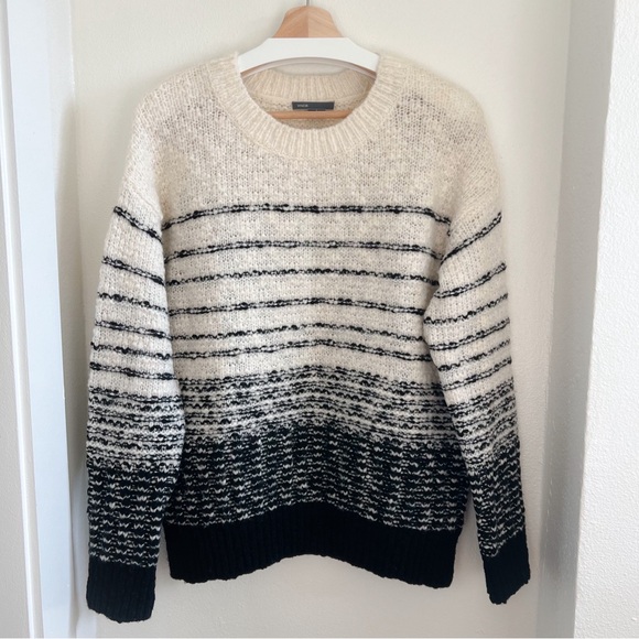 Vince Black/White Textured Wool Blend Crew Neck Sweater - Picture 2 of 11